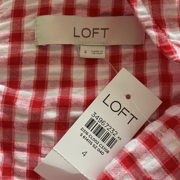 NWT LOFT Women's Gingham Tie Back Flounce Swing Dress in Tango Red - Picture 10 of 11